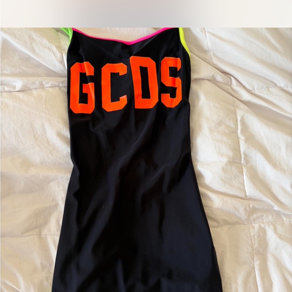 Black Backless Dress with Neon Accents